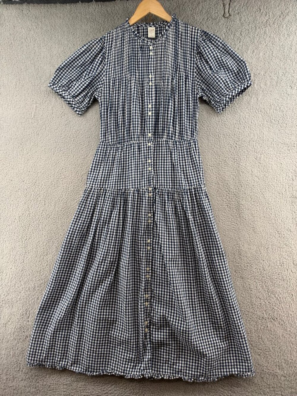 Gap x Doen Navy Gingham Maxi Dress Puff Sleeve Button Front S - Picture 2 of 11